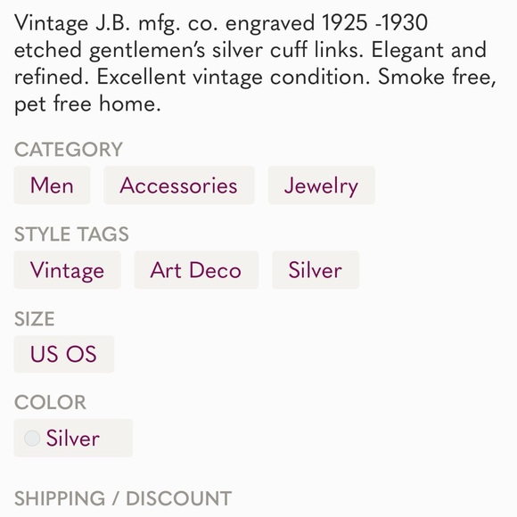 Vintage Edwardian Etched Cufflinks - Picture 6 of 6